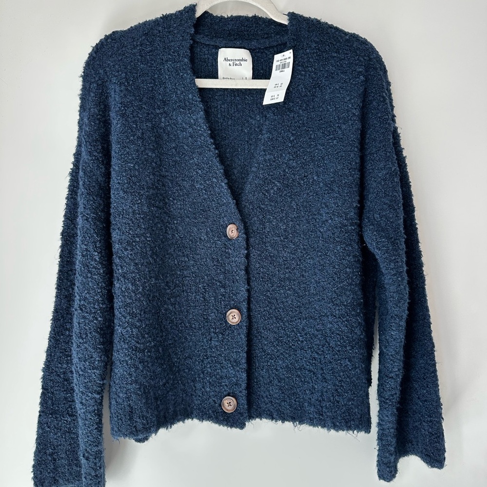 NWT Abercrombie & Fitch navy boucle cardigan sweater size small